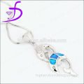 australia blue fire opal pendant necklace with clear gemstone rhodium plated silver jewelry
